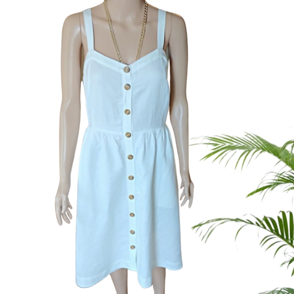LOFT White Strappy Buttoned Midi Pocket Dress